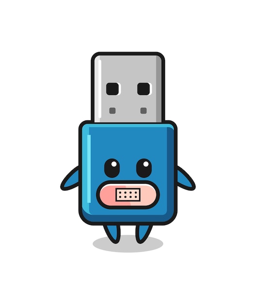 Ilustración de dibujos animados de unidad flash USB con cinta en la boca