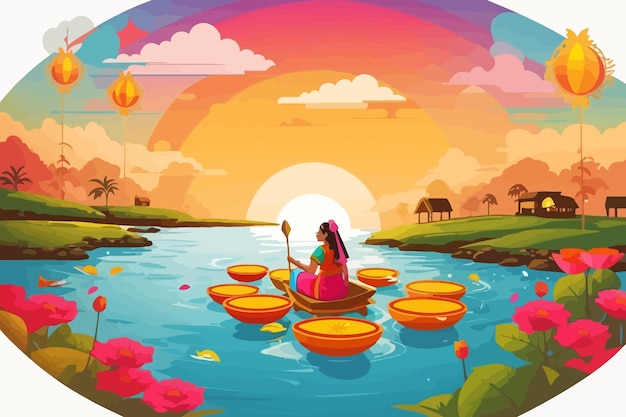 Vector ilustración de dibujos animados de las vacaciones de chhath en la india