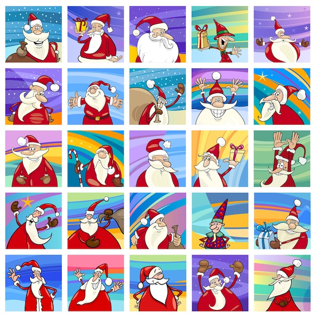 Ilustración de dibujos animados de vacaciones de Navidad conjunto de personajes de Santa Claus