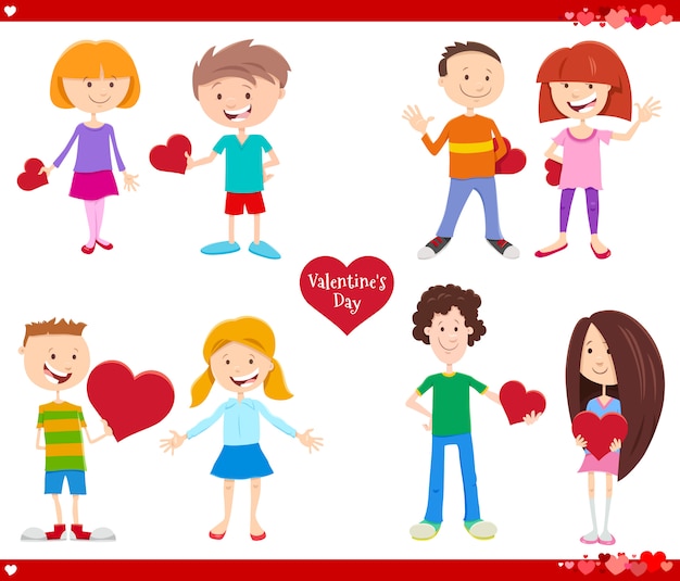 Vector ilustración de dibujos animados de vacaciones de san valentín amor conjunto