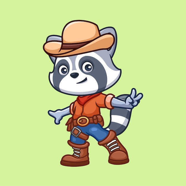 Ilustración de dibujos animados de vaquero mapaches