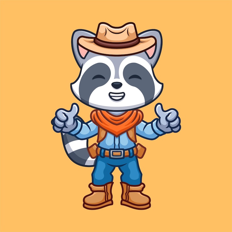 Vector ilustración de dibujos animados de vaquero mapaches