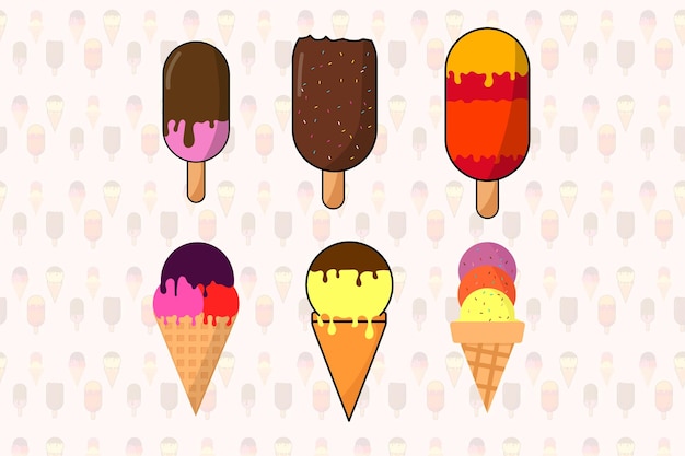 Vector ilustración de dibujos animados de varios tipos de helados