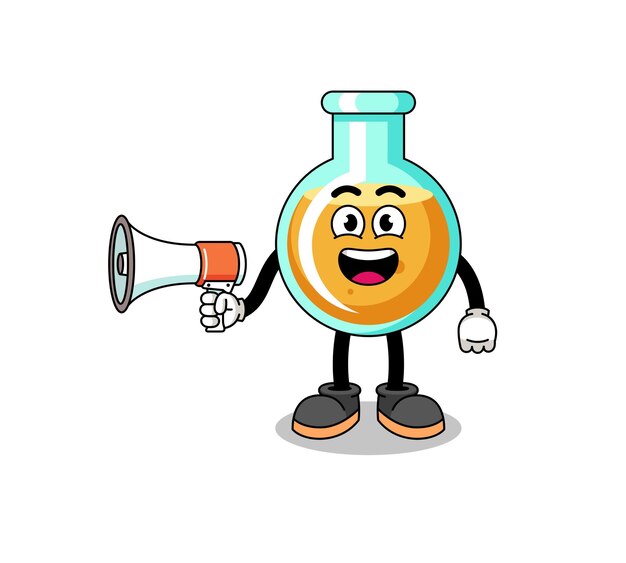 Ilustración de dibujos animados de vasos de laboratorio con megáfono