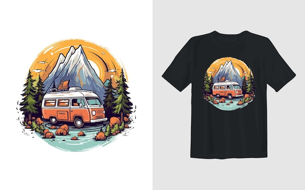 Ilustración de dibujos animados de vector de aventura y camping diseño de camiseta de aventura y camping