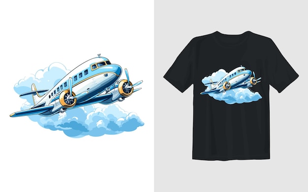 Ilustración de dibujos animados de vector de avión Diseño de camiseta de avión