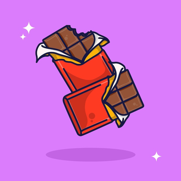 Ilustración de dibujos animados de vector de comida de barra de chocolate mordida flotante