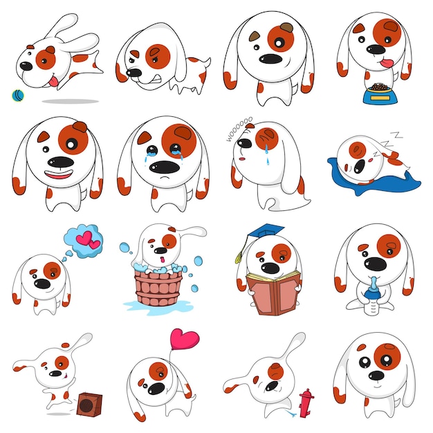 Ilustración de dibujos animados de vector de conjunto de perro lindo