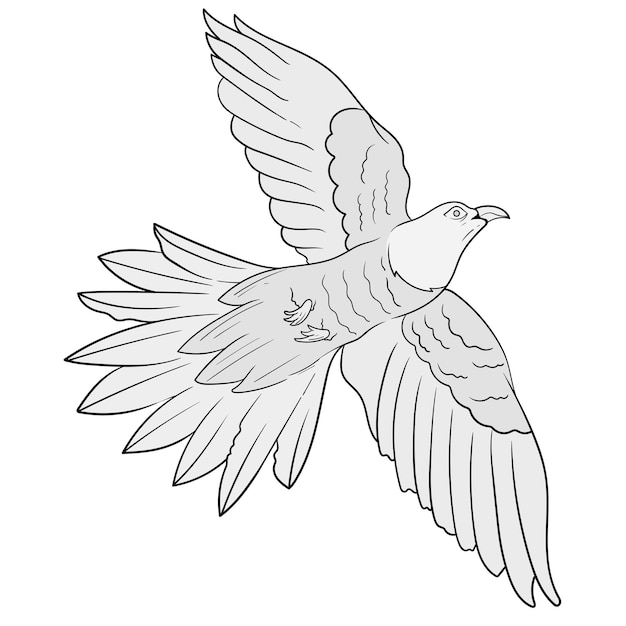 Ilustración de dibujos animados de vector de contorno blanco y negro dibujado a mano de pájaro volando para una página de libro para colorear