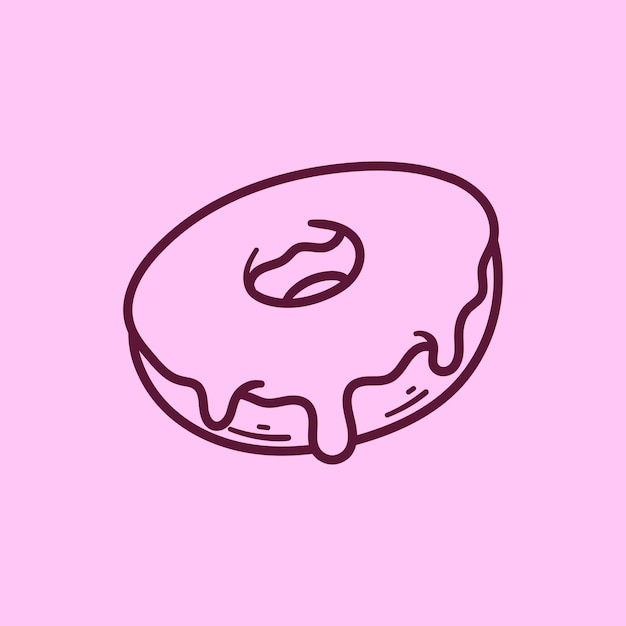 Vector ilustración de dibujos animados de vector dibujado a mano de contorno de donut sobre fondo aislado