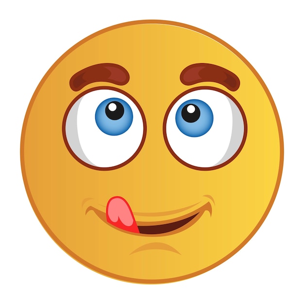 Ilustración de dibujos animados de vector de emoji sonriente lindo está mostrando la lengua