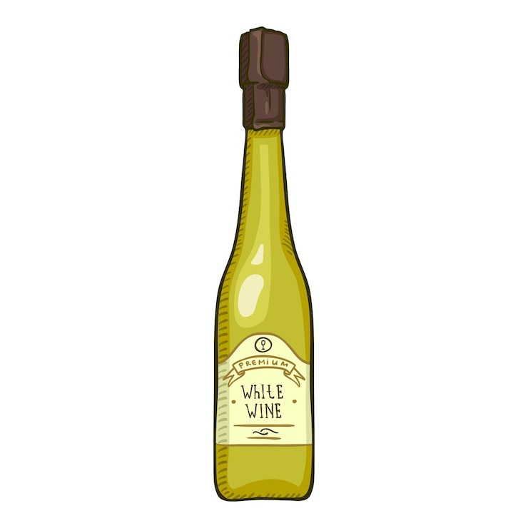 Vector ilustración de dibujos animados de vector ilustración de boceto de vector botella de vidrio de vino blanco
