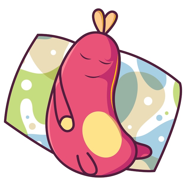 Ilustración de dibujos animados de vector de lindo insecto rosa está durmiendo en la almohada