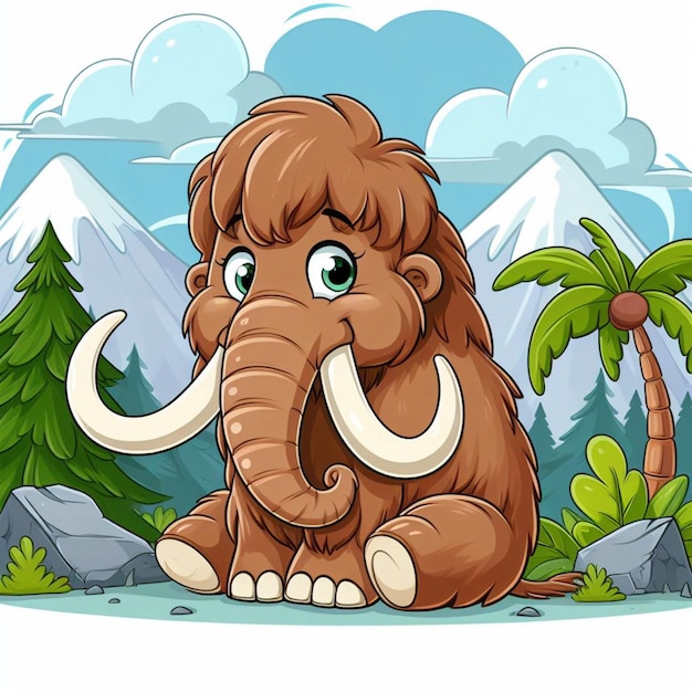 Ilustración de dibujos animados con el vector del lindo mamut lanudo