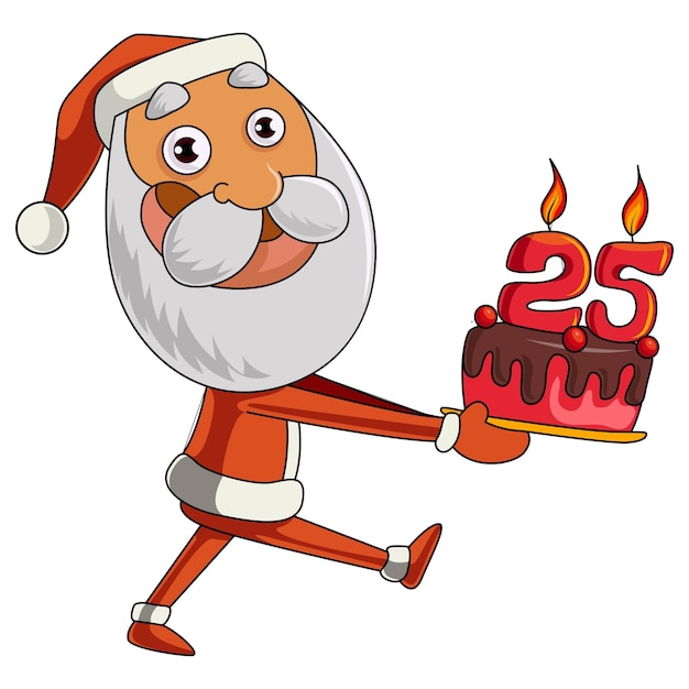 Ilustración de dibujos animados de vector de lindo Santa Claus con pastel de Navidad