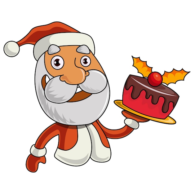 Ilustración de dibujos animados de vector de lindo Santa Claus con pastel de Navidad