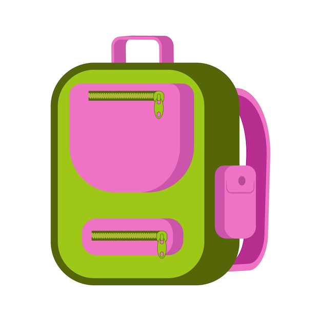 Ilustración de dibujos animados de vector de mochila escolar verde aislado en un fondo blanco
