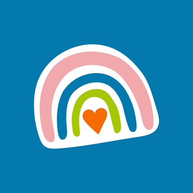 Ilustración de dibujos animados de vector de moda de arco iris aislado en azul Insignia de parche de etiqueta Diseño para decoración