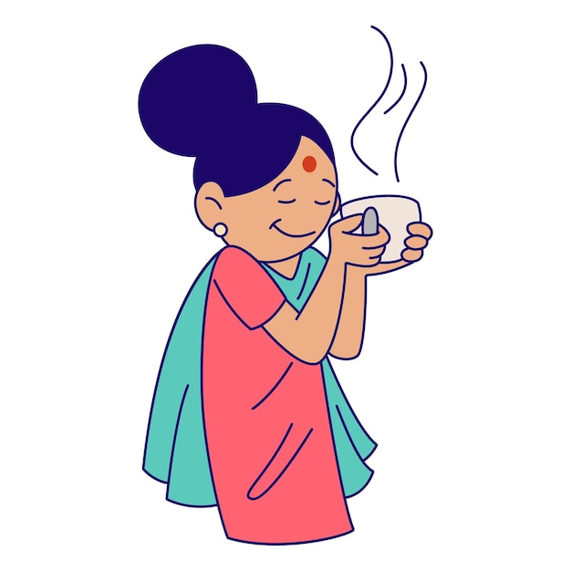 Ilustración de dibujos animados de vector de mujer está sosteniendo una taza de té