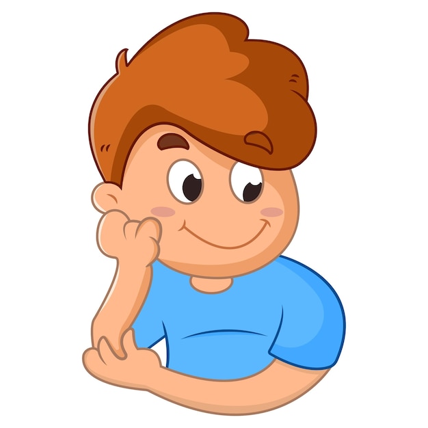 Ilustración de dibujos animados de vector de niño está sentado en estilo