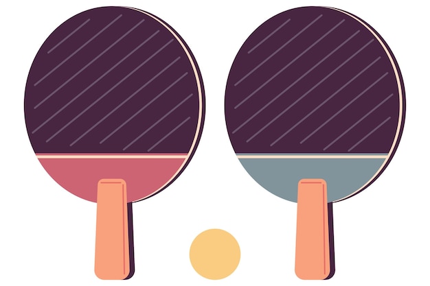 Vector ilustración de dibujos animados de vector de raqueta y pelota de ping pong aislado en un fondo blanco