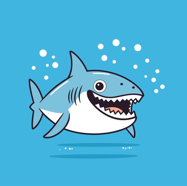 Ilustración de dibujos animados de vector submarino de pez tiburón blanco