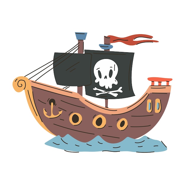 Ilustración de dibujos animados vectoriales de barcos piratas aislados sobre un fondo blanco