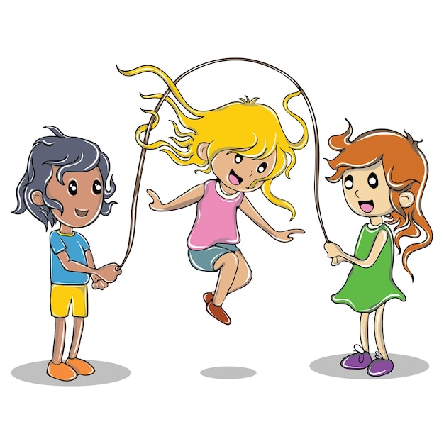 Ilustración de dibujos animados vectoriales de chicas lindas jugando
