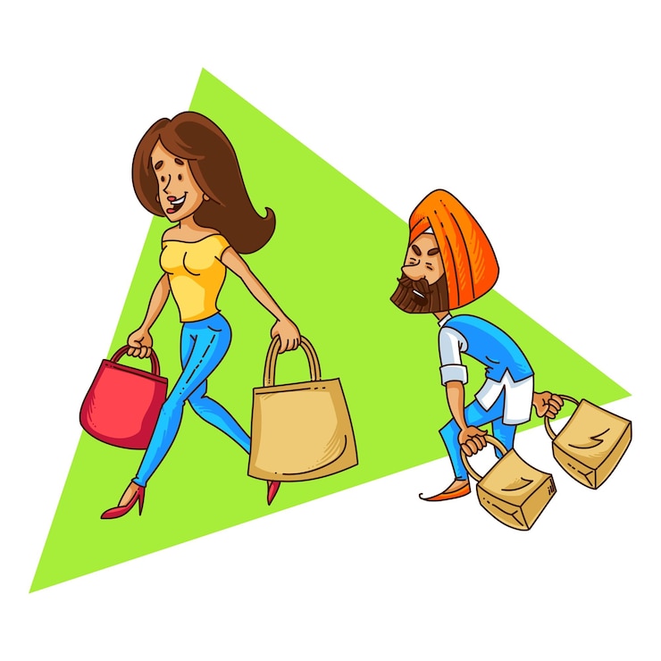 Vector ilustración de dibujos animados vectoriales de compras de pareja sardar punjabi