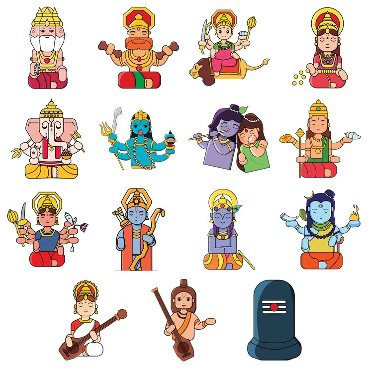 Vector ilustración de dibujos animados vectoriales del conjunto de pegatinas de dios y diosa