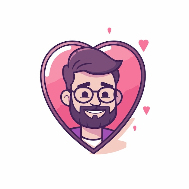 Vector ilustración de dibujos animados vectoriales de un hombre con barba y gafas en forma de corazón