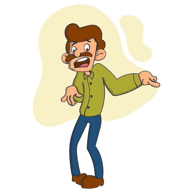 La ilustración de dibujos animados vectoriales del hombre fumador tiene miedo y señala con el dedo