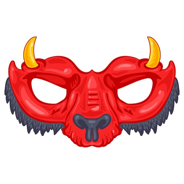 Ilustración de dibujos animados vectoriales de la máscara del diablo del carnaval aislada sobre un fondo blanco