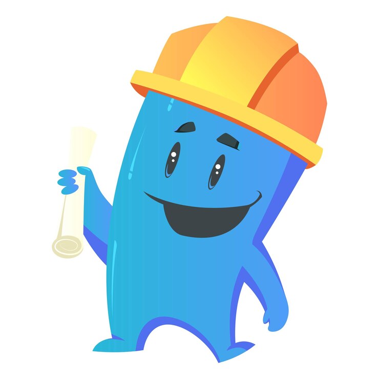 Vector ilustración de dibujos animados vectoriales de monstruo sosteniendo papel en la mano y usando gorra de ingeniero