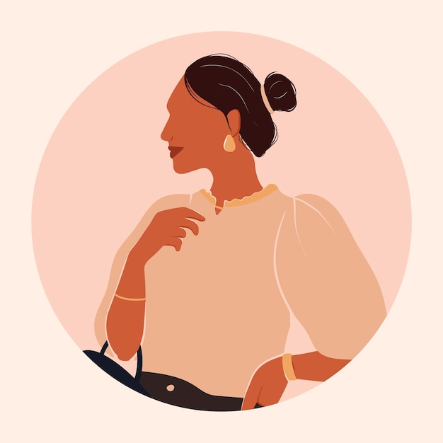 Vector ilustración de dibujos animados vectoriales de una mujer morena joven de moda en el perfil mujer de negocios moderna con estilo