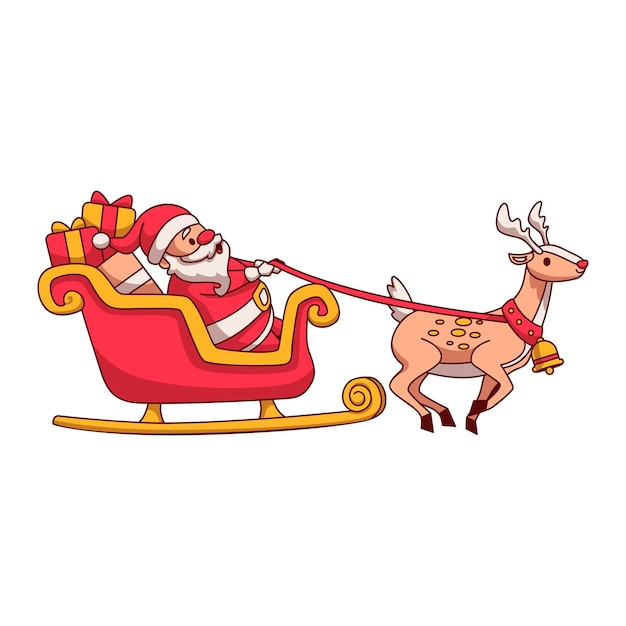 Ilustración de dibujos animados vectoriales de Papá Noel y trineo con renos