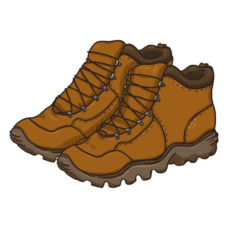 Vector ilustración de dibujos animados vectoriales par de botas de senderismo extremas marrones