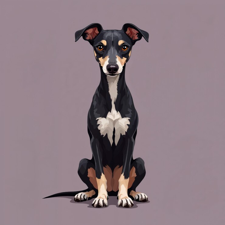 Vector ilustración de dibujos animados vectoriales de perros whippet con fondo blanco
