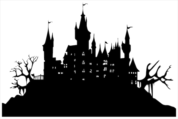 Ilustración de dibujos animados vectoriales de la silueta de la casa embrujada de Halloween