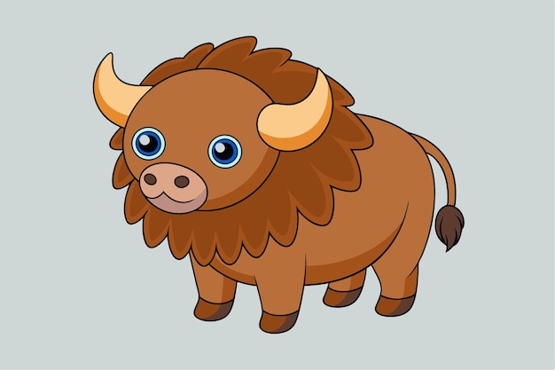 una ilustración de dibujos animados de un yak con grandes ojos azules