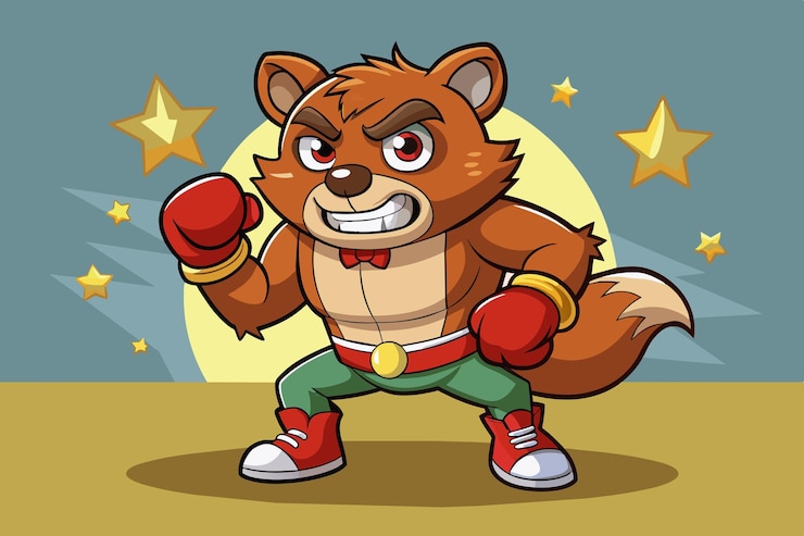 Vector una ilustración de dibujos animados de un zorro con un anillo de boxeo en su pierna