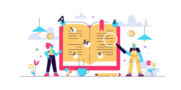 Ilustración del diccionario Pequeño libro de traducción concepto de personas.