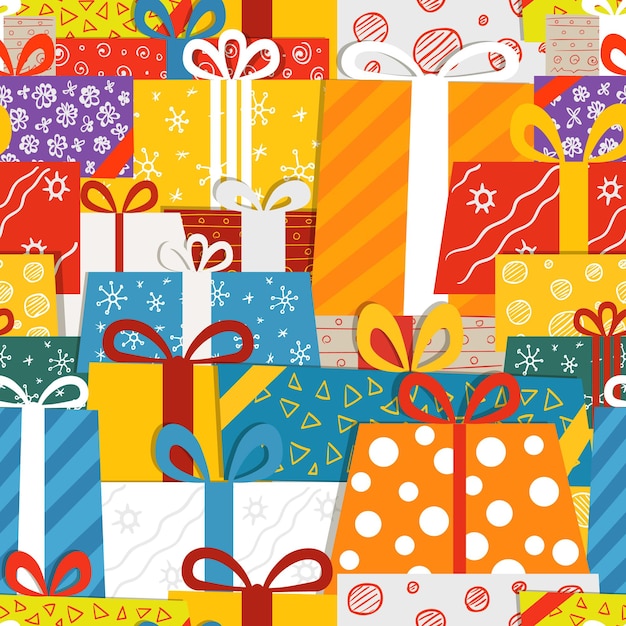 Ilustración de diferentes cajas de regalo. Tarjeta de felicitación vectorial