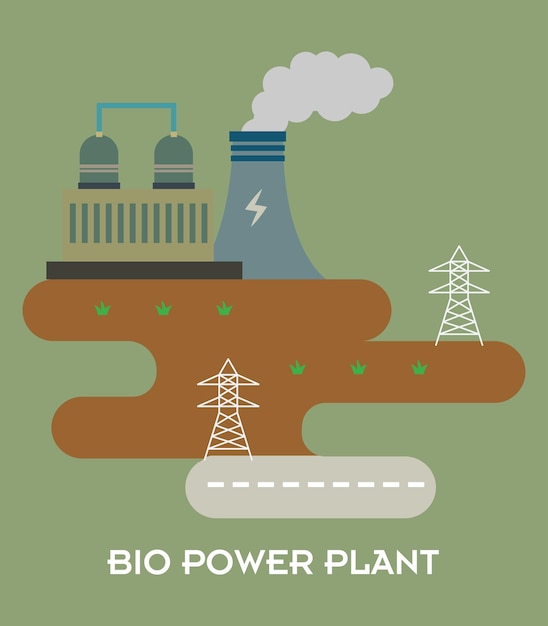 Vector ilustración con diferentes íconos de plantas de bioenergía en estilo plano
