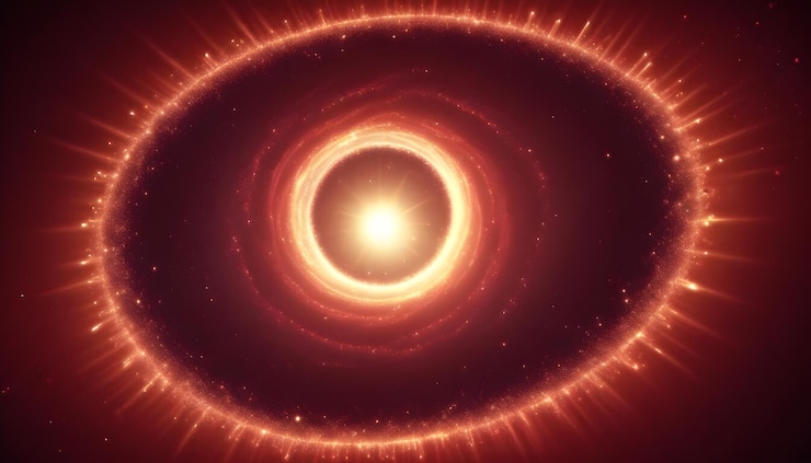 Vector una ilustración digital de un anillo brillante y brillante de luz rodeado por una nebulosa de estrellas y polvo. la imagen evoca una sensación de maravilla y misterio cósmico.