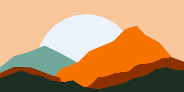 Vector una ilustración digital de una cadena montañosa con la puesta de sol detrás de ella.