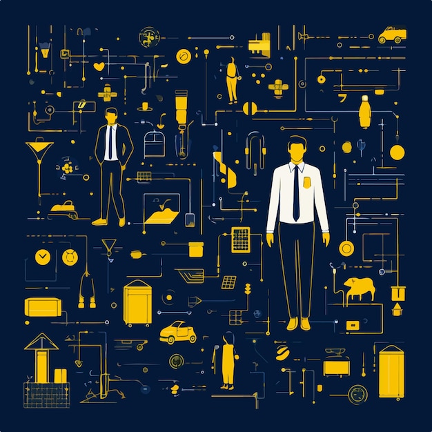 Una ilustración digital de imágenes de empresarios y empleados.