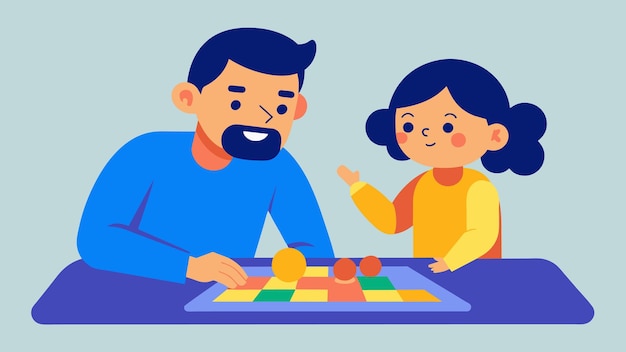 Vector una ilustración digital de un padre y un hijo jugando un juego de mesa que muestra la importancia de