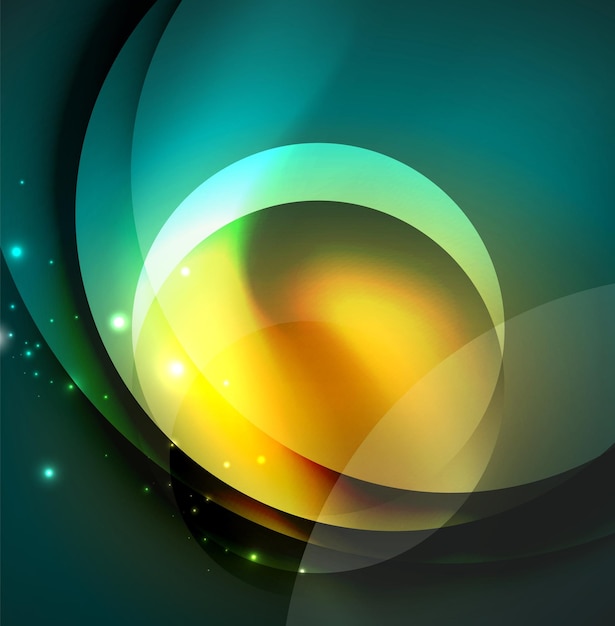 Ilustración digital vectorial ondas y círculos brillantes