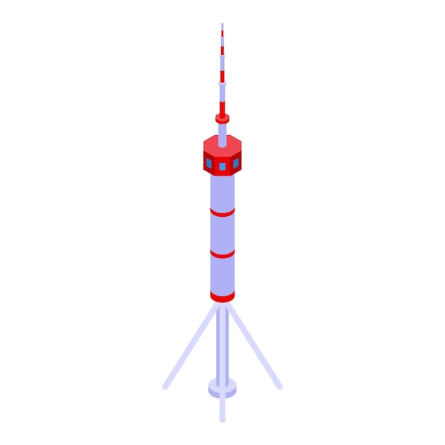 Ilustración digital de una vista isométrica 3D de una moderna torre de comunicaciones de radio